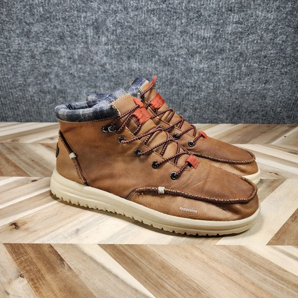 HEY DUDE BRADLEY CLASSIC Cognac Leather Lace Up Round Toe Anke Boot Men's 11